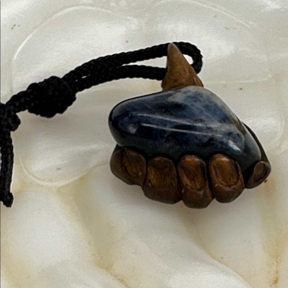 “HAND in “STONE” Handmade pottery Pendant with Dark Blue Stone - Picture 15 of 16